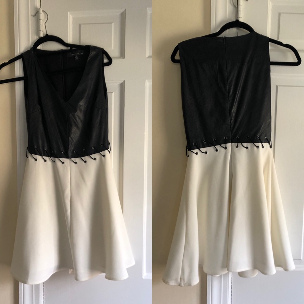 Adelyn Rae fit and flare faux leather dress